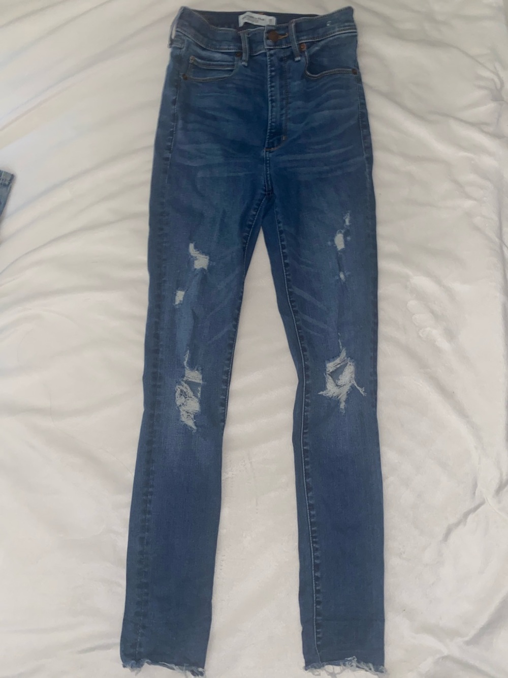 Abercrombie & Fitch Medium Blue Distressed High-Rise Skinny Jeans